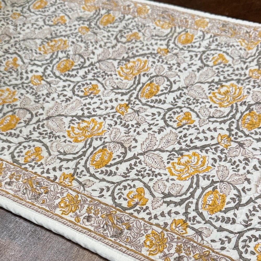 Quilted Table Runner - Yellow and Gray Floral - Picture 3 of 9
